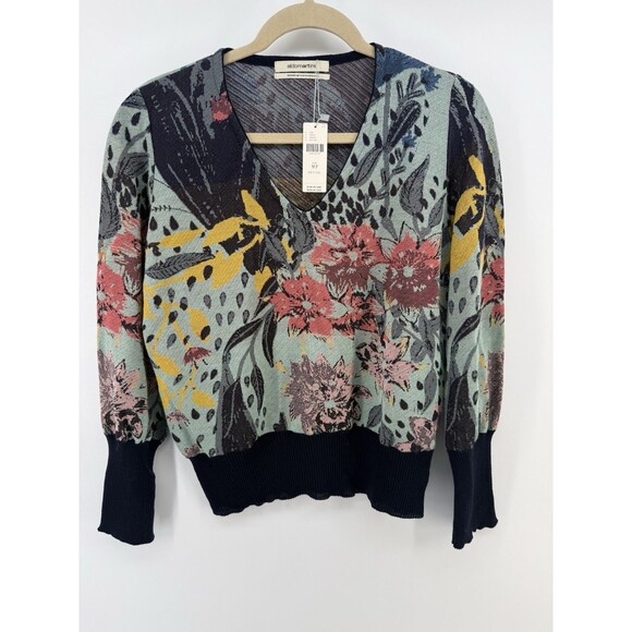 Aldomartins Anthropologie Ace Floral V Neck Sweater M petite wool blend NWT - Picture 1 of 11